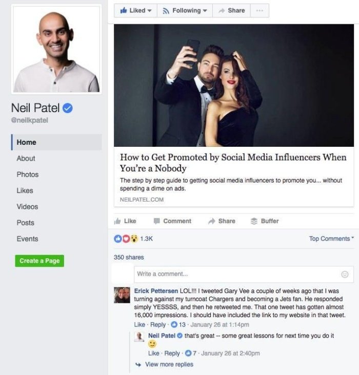Become An Influencer Using These 19 Easy Steps - Bài viết kiến thức mới nhất 2024 9 An example of Neil Patel replying to a facebook comment.