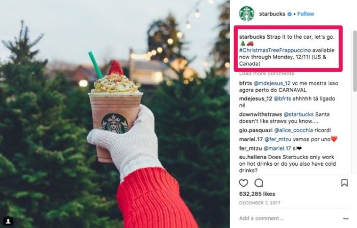 Instagram Marketing Guide: 10 Tips That Actually Work - Bài viết kiến thức mới nhất 2024 6 Instagram post of Starbucks of a christmas themed coffee.