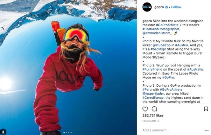 Instagram Marketing Guide: 10 Tips That Actually Work - Bài viết kiến thức mới nhất 2024 18 An Instagram post from Go Pro of a skier.